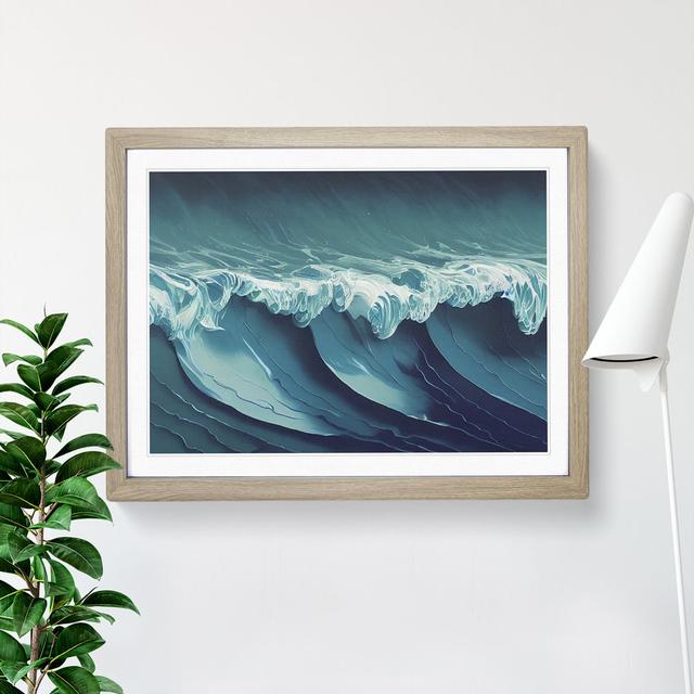 Eye Catching Ocean Wave House of Hampton Size: 46cm H x 64cm W x 2cm D, Frame Colour: Oak on Productcaster.