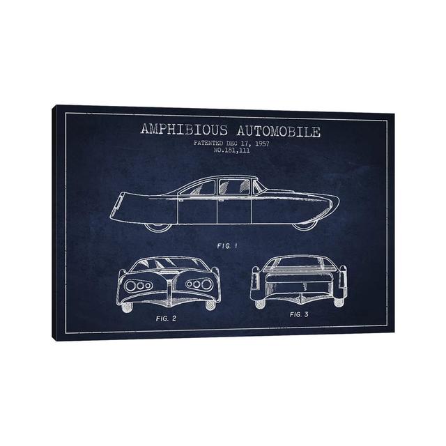 Amphibious Automobile Patent Sketch (Navy Blue) II by Aged Pixel - Wrapped Canvas Gallery-Wrapped Canvas Giclée Williston Forge Size: 101.6cm H x 152. on Productcaster.