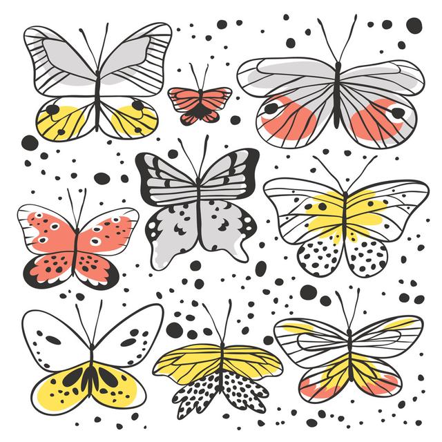 Crosland Set of Butterfly by Michlomop - Wrapped Canvas Graphic Art Brambly Cottage Size: 122cm H x 122cm W x 3.8cm D on Productcaster.