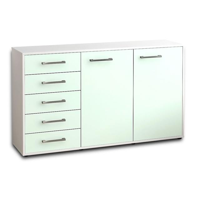 Sideboard Dorentina, Korpus Weiss, Front Glanzdesgin Grau (136x79x35cm), inkl. Metall Griffe STIL.ZEIT Farbe: Mint/Weiss on Productcaster.