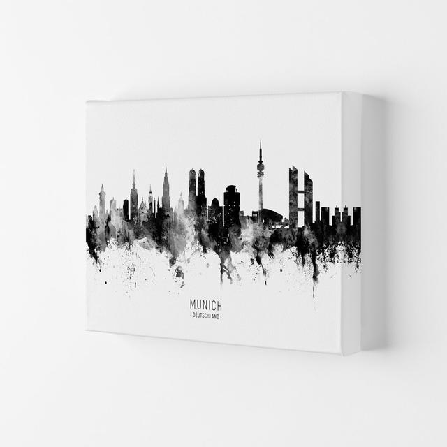 Munich Germany Skyline Black White City Name by Michael Tompsett - Graphic Art Print on Canvas Latitude Run Size: 59.4cm H x 84cm W x 4cm D, Format: W on Productcaster.