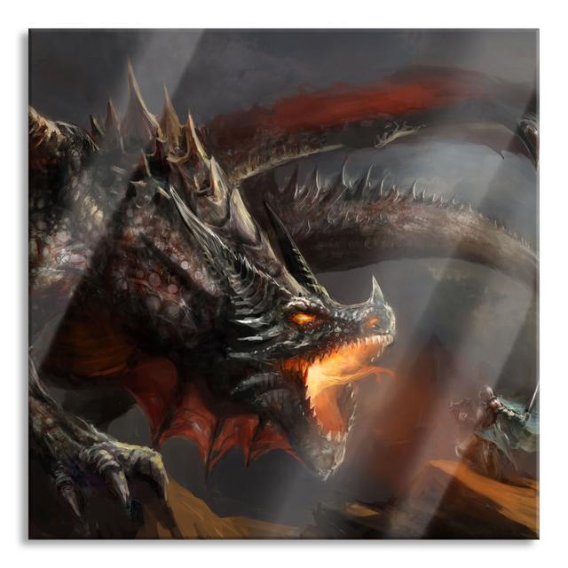 Fight Between Human and Dragon - Unframed Graphic Art on Glass Maturi Size: 80cm H x 80cm W x 0.4cm D on Productcaster.