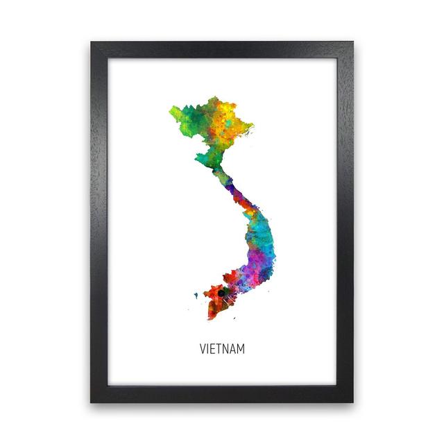 Vietnam Watercolour Map by Michael Tompsett - Print Latitude Run Size: 34cm H x 25cm W x 3cm D, Format: Black Framed on Productcaster.