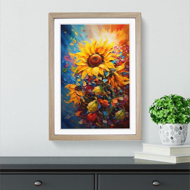 Sunflower Action Painting - Single Picture Frame Print on Wood Brambly Cottage Frame Colour: Oak, Size: 46cm H x 34cm W x 2cm D on Productcaster.