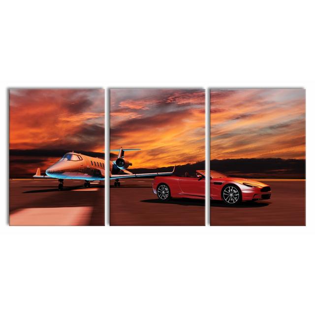 3-tlg. Leinwandbilder-Set Red Sports Car with Aeroplane East Urban Home Größe: 210 cm H x 100 cm B on Productcaster.