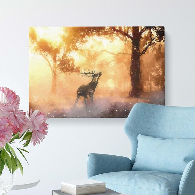 Deer Stag In An Autumn Forest In Abstract - Wrapped Canvas Painting Alpen Home Size: 40.6 cm H x 61 cm W on Productcaster.