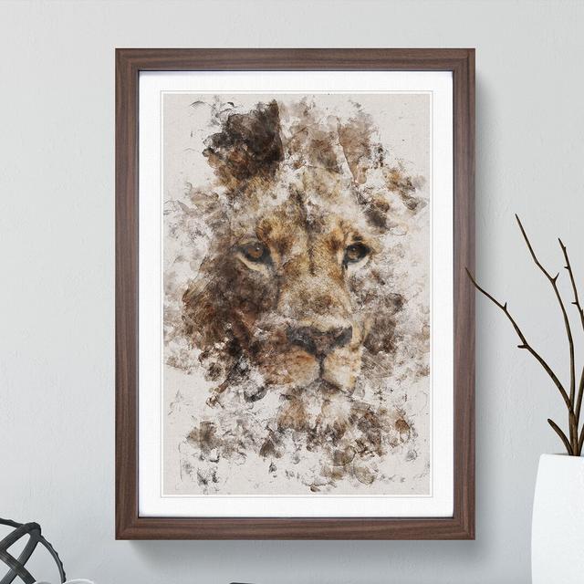 Face of a Lion Watercolour - Picture Frame Graphic Art East Urban Home Frame Option: Walnut, Size: 36cm H x 27cm W x 2cm D on Productcaster.