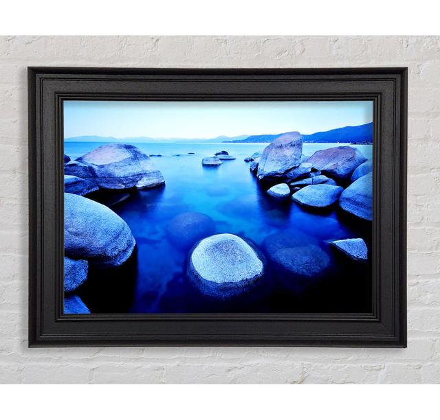 Blue Tranquil Ocean Rocks Framed Print House of Hampton Size: 84.1cm H x 142.2cm W on Productcaster.