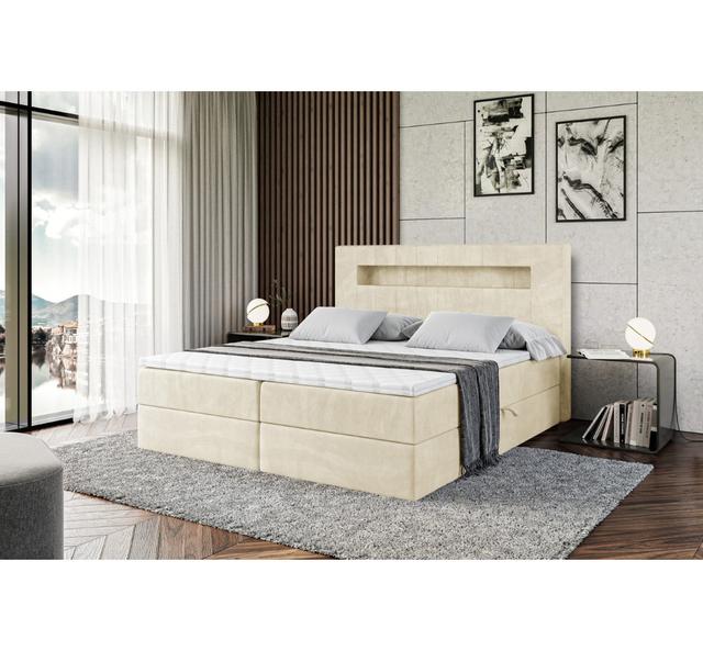 Boxspringbett Cristinia mit H4 Multipocket-Matratze, Bettkasten und Topper ModernMoments Farbe: Beige, Größe: 200 x 200 cm on Productcaster.