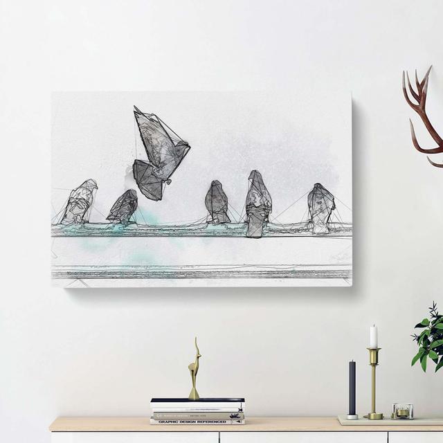 Pigeons In Abstract - Wrapped Canvas Print East Urban Home Size: 35cm H x 50cm W x 3cm D on Productcaster.