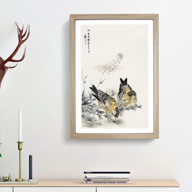 Two Japanese Greenfinch Birds by Numata Kashu - Picture Frame Painting Print East Urban Home Size: 48cm H x 36cm W x 2cm D, Frame Option: Oak Framed on Productcaster.