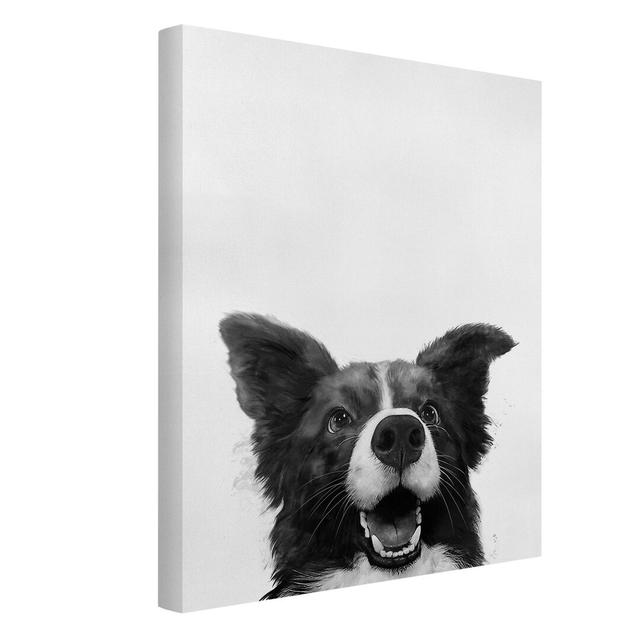 Illustration Dog Border Collie Black and White by Laura Graves - Wrapped Canvas Painting Rosalind Wheeler on Productcaster.