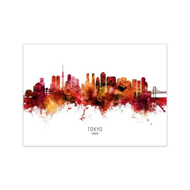 Tokyo Japan Skyline Red City Name by Michael Tompsett - Print Ebern Designs Format: Unframed, Size: 21cm H x 30cm W x 1cm D on Productcaster.