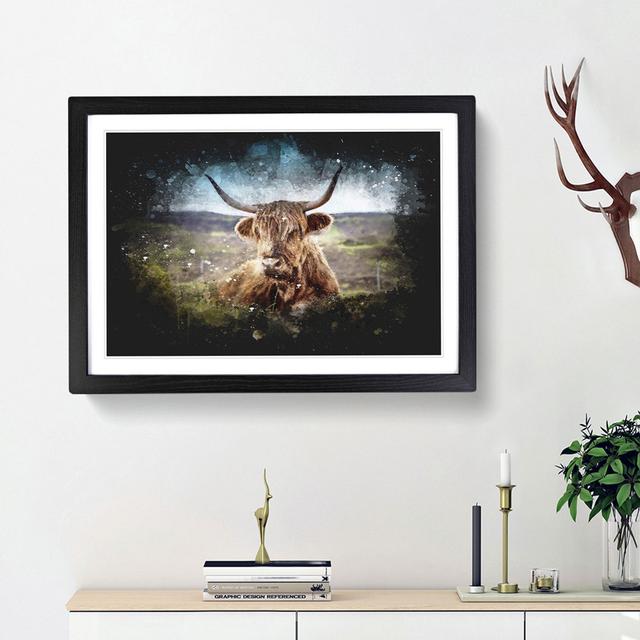 A Resting Highland Cow - Picture Frame Graphic Art Print East Urban Home Size: 24cm H x 33cm W x 2cm D, Frame Option: Black Framed on Productcaster.