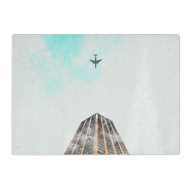 Tempered Glass Airplane Flying Above Tokyo Watercolour Chopping Board East Urban Home Size: 28.5 cm x 39 cm on Productcaster.