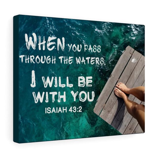 Be with You isaiah 43:2 - Wrapped Canvas Typography Blue Elephant Size: 30cm H x 41cm W on Productcaster.