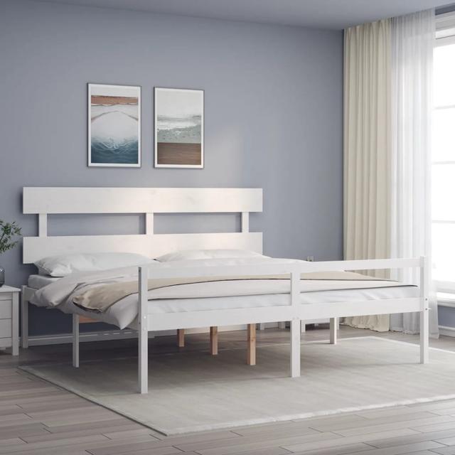 Bed Frame with Headboard Brambly Cottage Colour: White, Size: European Kingsize (160 x 200cm) on Productcaster.