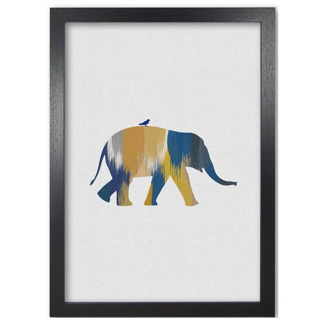 'Elephant Blue & Yellow' - Graphic Art Prints on Paper East Urban Home Size: 30 cm H x 21 cm W x 5 cm D, Format: Black Grain Frame on Productcaster.