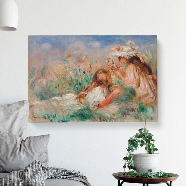 Girls In The Grass by Pierre-Auguste Renoir - Wrapped Canvas Painting East Urban Home Size: 60cm H x 91cm W x 3cm D on Productcaster.