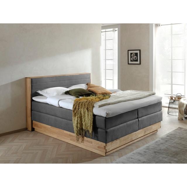 Boxspringbett Shand mit Bettkasten COTTA Festigkeit: H3/H4, Größe: 200 × 200 cm, Farbe: Grau/Braun/Blau on Productcaster.