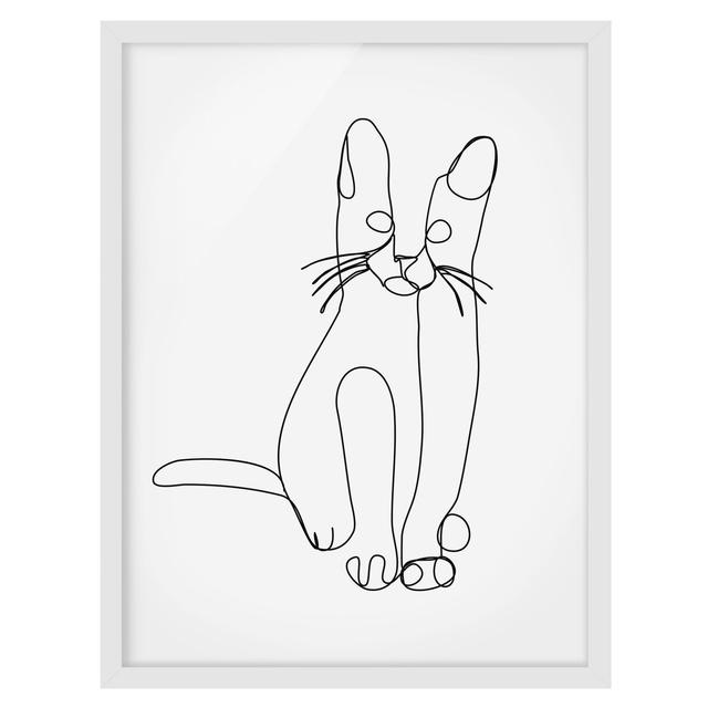 Picture With Frame - Cat Line Art - Portrait 4:3 - A Ivy Bronx Size: 100cm H x 70cm W x 2cm D, Frame Option: White on Productcaster.