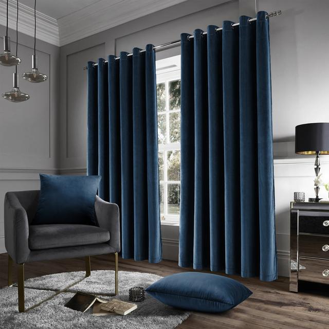 Stockholm Heavy Crushed Velvet Eyelet Sheer Curtains (Set of 2) Fairmont Park Colour: Blue, Panel Size: Width 168 x Drop 228 cm on Productcaster.