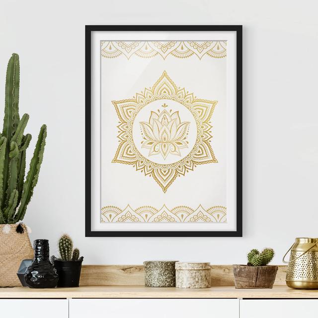 Mandala Lotus Illustration Ornament White Gold - Picture Frame Graphic Art World Menagerie Frame Option: Black Framed on Productcaster.