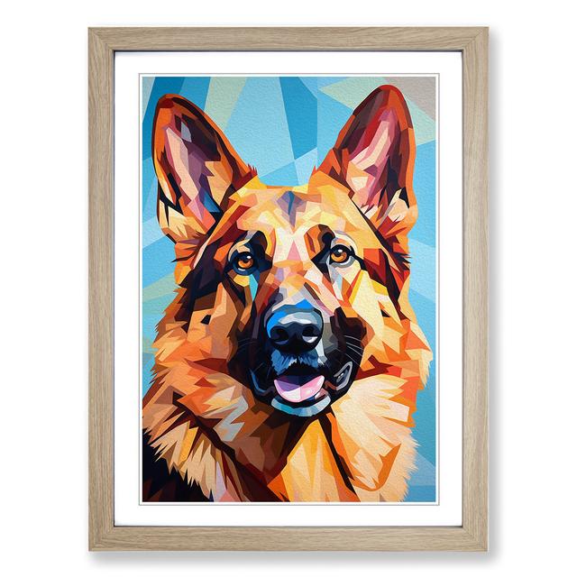 German Shepherd Cubism - Print Marlow Home Co. Format: Oak, Size: 64cm H x 46cm W x 2cm D on Productcaster.