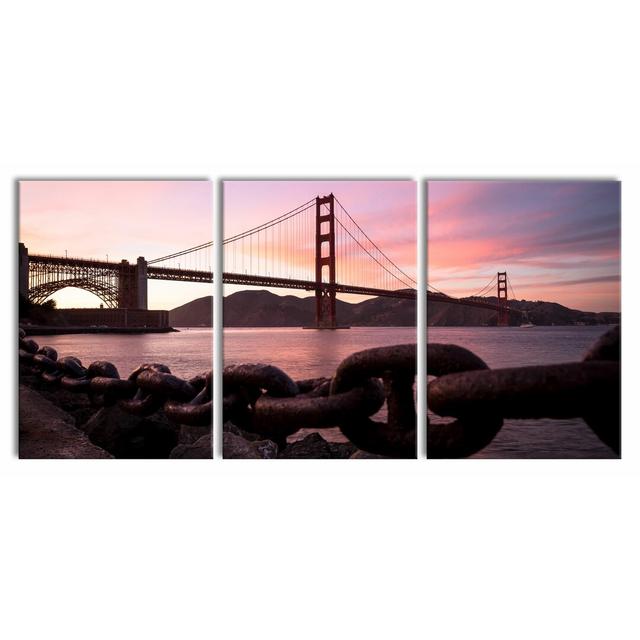 Golden Gate Bridge 3-Piece Photograph Set on Canvas East Urban Home Size: 100 cm H x 210 cm W on Productcaster.