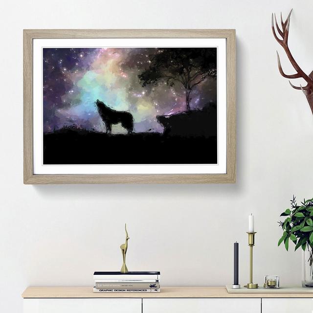 Howling Wolf with a Galaxy Forest in Abstract - Picture Frame Painting Print on MDF East Urban Home Frame Option: Oak Framed, Size: 62cm H x 87cm W x on Productcaster.