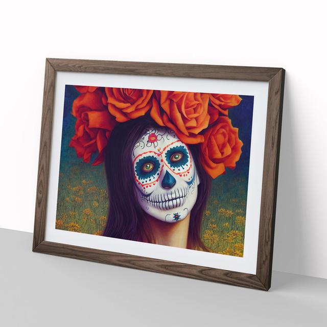 Sugar Skull Woman Vol.2 Maturi Size: 34cm H x 46cm W x 2cm D, Frame Colour: Walnut Framed on Productcaster.