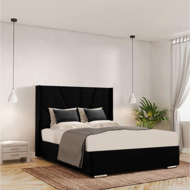 Chriss Upholstered Standard Bed Ivy Bronx Size: Double (135 x 190 cm), Colour: Black on Productcaster.