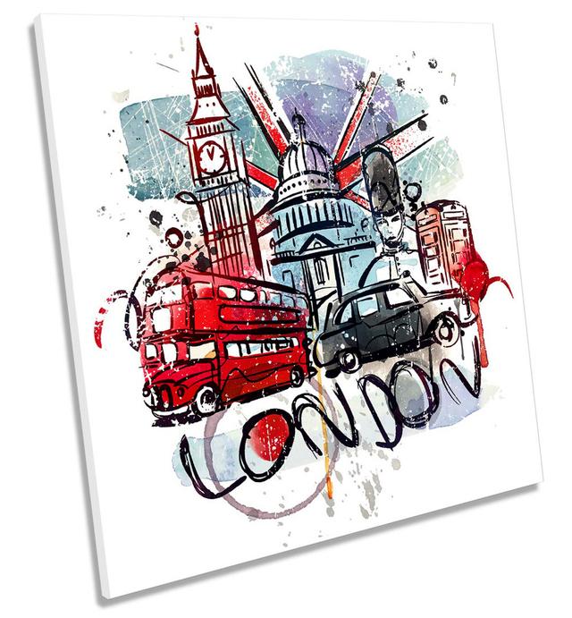 London Famous Landmarks Picture CANVAS WALL ART Square Print Red Happy Larry Size: 76.2cm H x 76.2cm W x 4cm D on Productcaster.