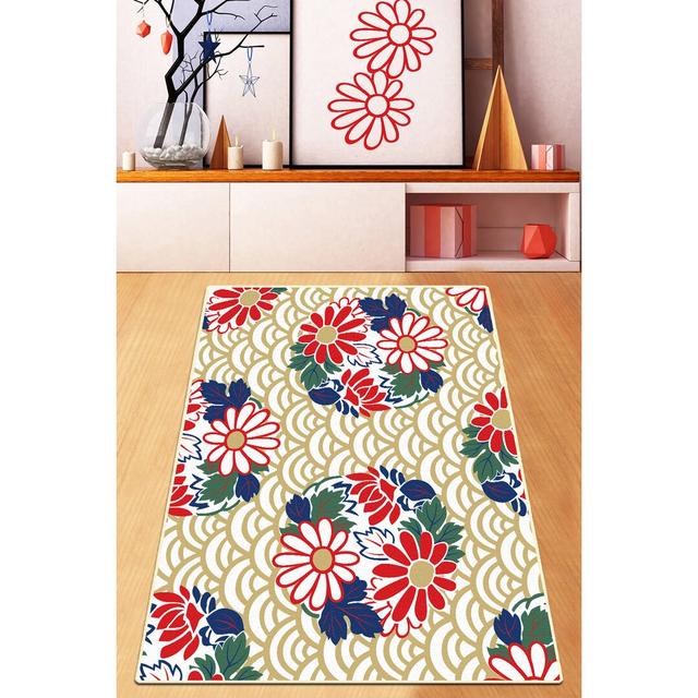 Simons Daisies Shaggy Beige/Red/Blue Rug Marlow Home Co. Rug Size: Rectangle 100 x 200cm on Productcaster.