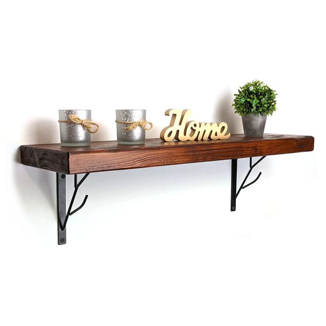 Honbice Oak Solid Wood Bracket Shelf Williston Forge Size: 25cm H x 220cm W x 17cm D on Productcaster.