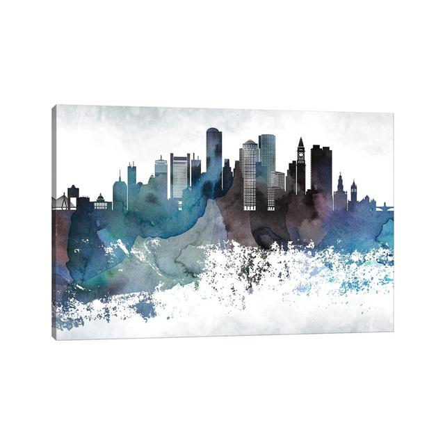 Boston Bluishl Skylines - Print on Canvas Ebern Designs Format: Wrapped Canvas, Size: 30.48cm H x 45.72cm W x 1.91cm D on Productcaster.