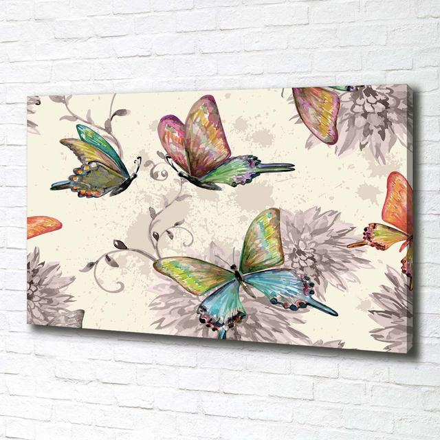 Butterflies and Flowers - Unframed Art Prints on Canvas August Grove on Productcaster.