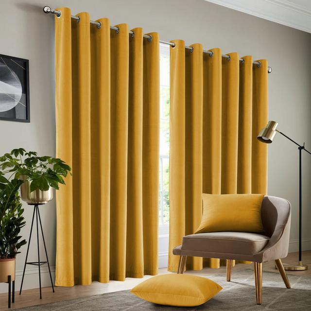 Rumson Crushed Velvet Eyelet Sheer Curtains Pair Fairmont Park Colour: Ochre, Panel Size: 167cm x 137cm on Productcaster.