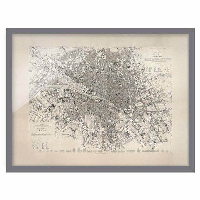 Vintage City Map Paris - Picture Frame Graphic Art Williston Forge Frame Option: Grey, Size: 70cm H x 100cm W x 2cm D on Productcaster.