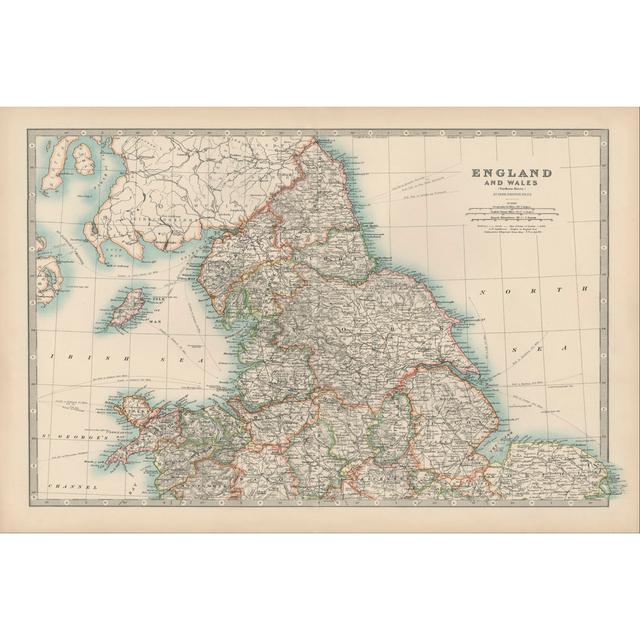 Johnston''s Map of England and Wales by Johnston - Wrapped Canvas Painting Longshore Tides Size: 81cm H x 122cm W x 3.8cm D on Productcaster.