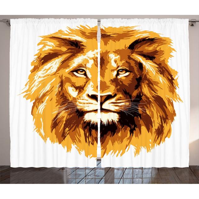 2-tlg. Vorhang-Set Illustration of the Lion Biggest Cat in Africa Animal in Tropics Art Print mit Stangendurchzug, halbtransparent East Urban Home Pan on Productcaster.