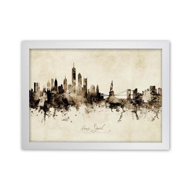 New York Skyline Vintage by Michael Tompsett - Print Latitude Run Size: 64cm H x 88cm W x 3cm D, Format: White Framed on Productcaster.