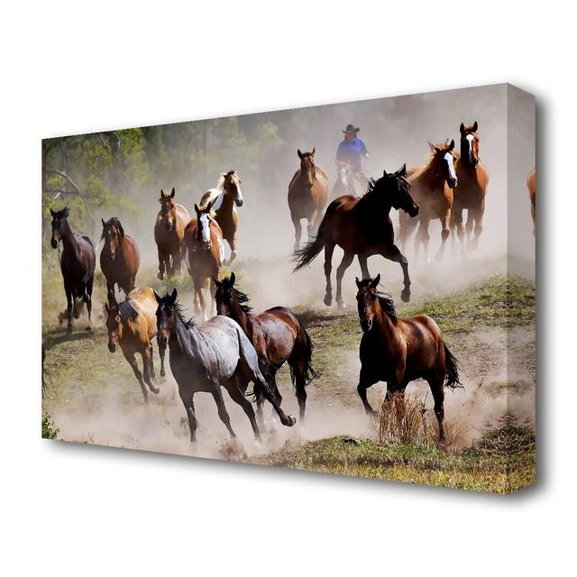 'Wild Horse Stampede Wild Life' - Canvas Photographic Print East Urban Home Size: 81.3 cm H x 121.9 cm W on Productcaster.