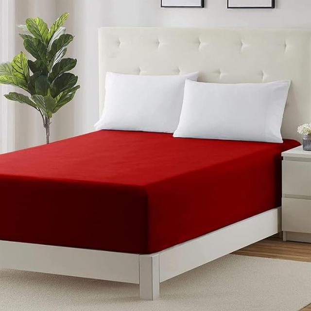 Parizoda Plain Fitted Sheet Extra Deep Pocket 30Cm , Elastic Pocket Breathable 17 Stories Colour: Red, Size: Single (3') on Productcaster.