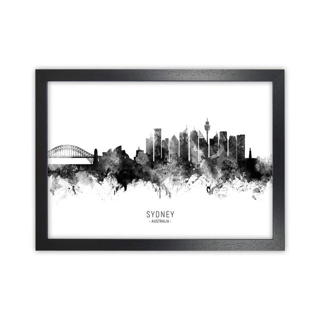 Sydney Australia Skyline Black White City Name by Michael Tompsett - Picture Frame Graphic Art Print Latitude Run Size: 25cm H x 34cm W x 3cm D, Forma on Productcaster.