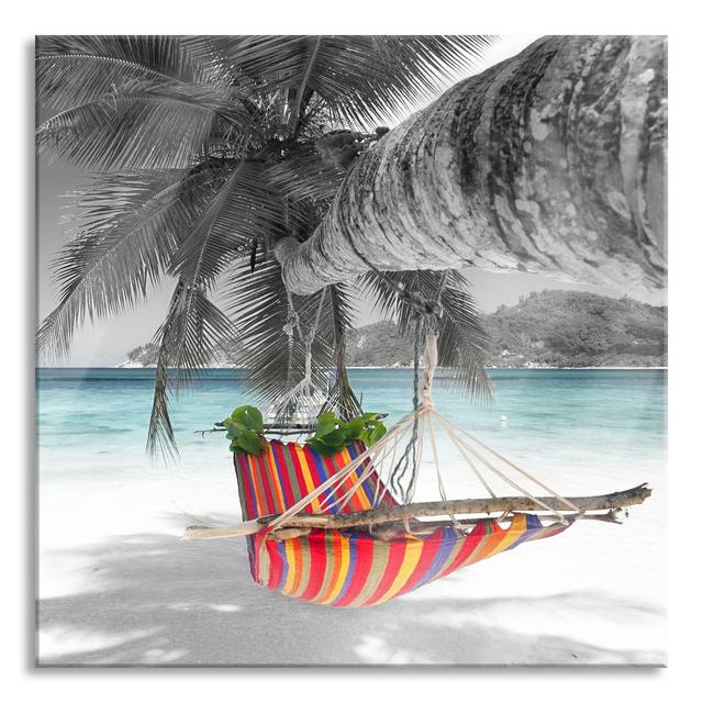 Colorful Hammock on a Dream Beach - Unframed Photograph on Glass Highland Dunes Size: 70cm H x 70cm W x 0.4cm D on Productcaster.