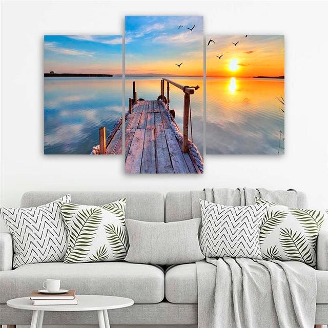 Sunset at the Lake - 3 Piece Wrapped Canvas Photograph Print Set 17 Stories Size: 100cm H x 150cm W on Productcaster.