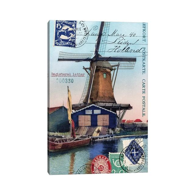 Holland Windmill Vintage Postcard Collage by Piddix - Wrapped Canvas Advertisement Brambly Cottage Size: 66.04cm H x 45.72cm W x 3.81cm D on Productcaster.