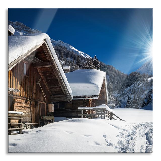 Snowy Alpine Huts - No Frame Print on Glass Alpen Home Size: 60cm H x 60cm W x 0.4cm D on Productcaster.