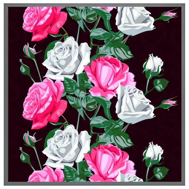 Vasios Pattern Of Pink And White Flowers - Single Picture Frame Art Prints Rosdorf Park Size: 61cm H x 61cm W x 4cm D, Format: Grey Framed on Productcaster.